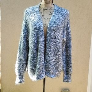 ABOUND FLUFFY KNIT CARDIGAN GREY AND WHITE SIZE M